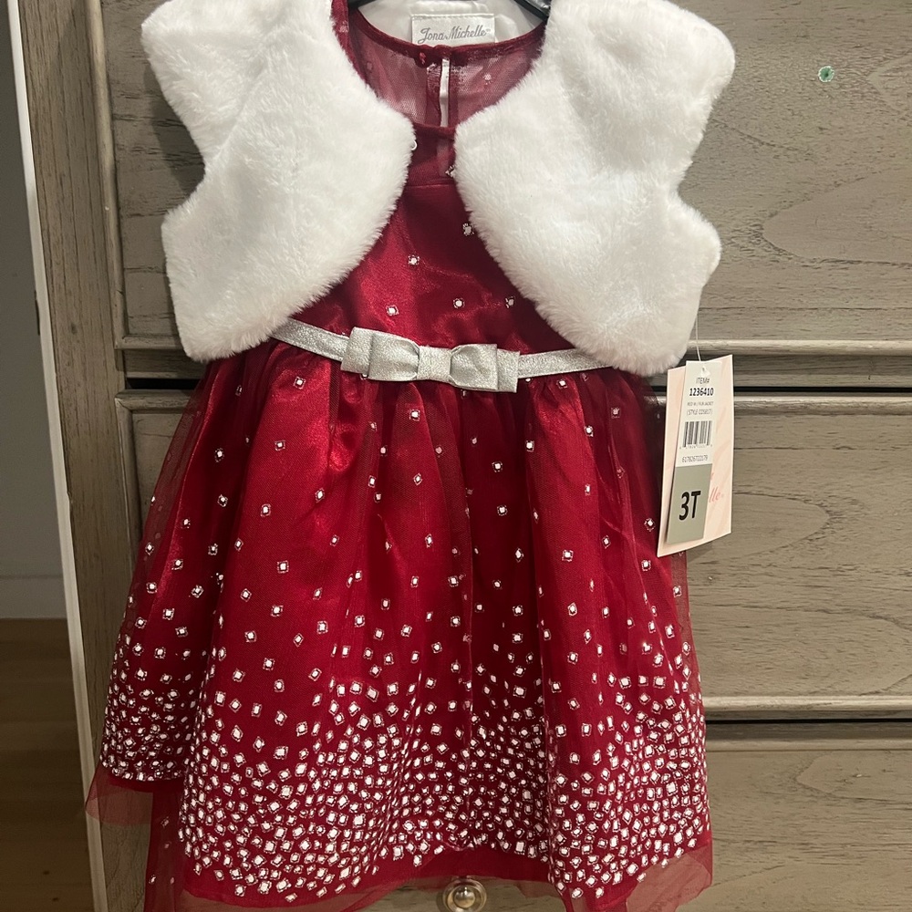Jona Michelle Red and White Holiday Dress with Silver Accents